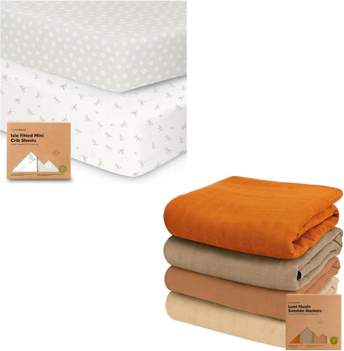 KeaBabies Pack and Play Sheets Fitted, 2-Pack Mini Crib Sheets and 4-Pack