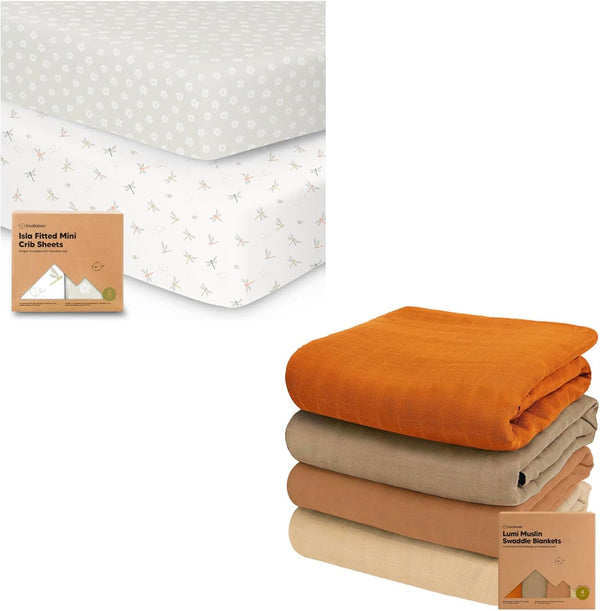 KeaBabies Pack and Play Sheets Fitted, 2-Pack Mini Crib Sheets and 4-Pack
