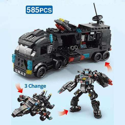 Building Block Robot 27 in 1 SWAT Police Command Truck Kit, 585 PCS Educational Toys for Kids Age 6-12