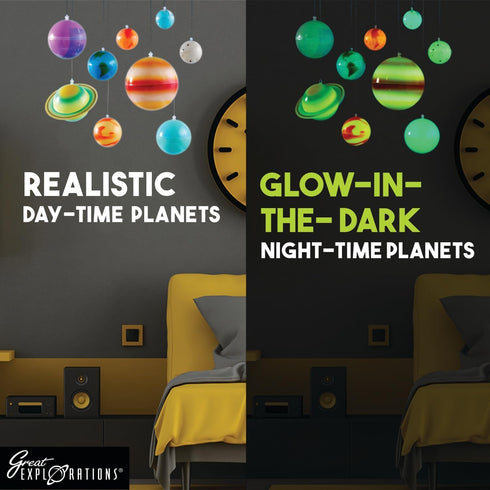 Great Explorations 3-D Solar System Glow In The Dark Ceiling Hanging Kit with 3D Planets and Star Stickers