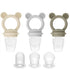 PandaEar 3 Pack Baby Fruit & Food Feeder Pacifier, Silicone Feeder with 3 Sizes Pouches, BPA-Free - Tan/Grey/Brown