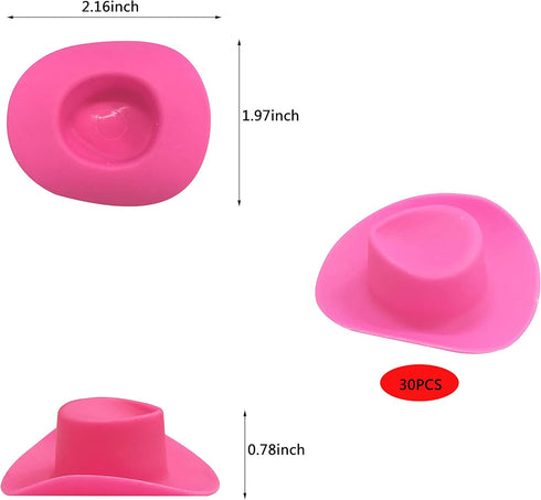 30PCS Plastic Mini Western Cowboy Cowgirl Hat - Cute Miniature Hat for Party Accessories Toy Doll Dress Up (Pink)