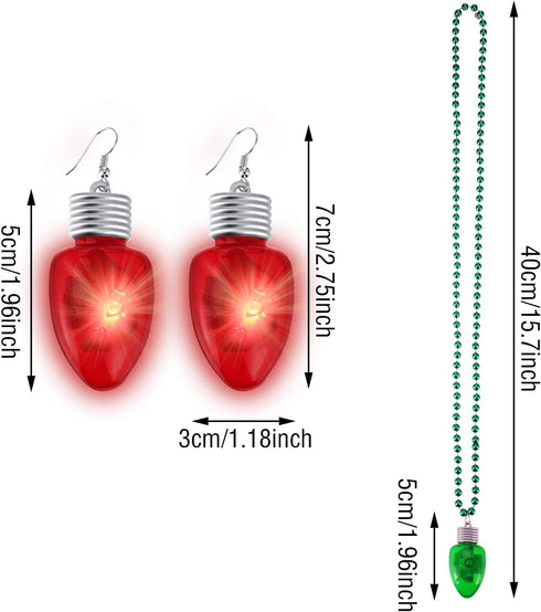 Hicarer 2 Pairs Light-up Bulb Earrings | LED Bulb Christmas Earrings & 2 Pieces Flashing Necklaces for Holiday Favors