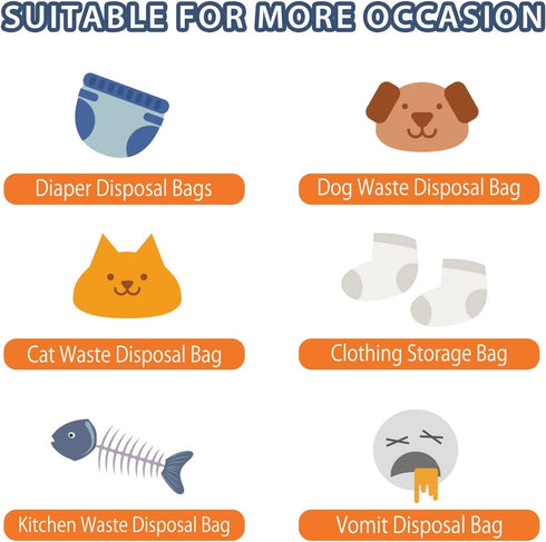 200 Count, Odor Sealing Disposable Diaper Bags, White, Large Capacity, Unscented Diaper Trash Bags, Safety, Multiple