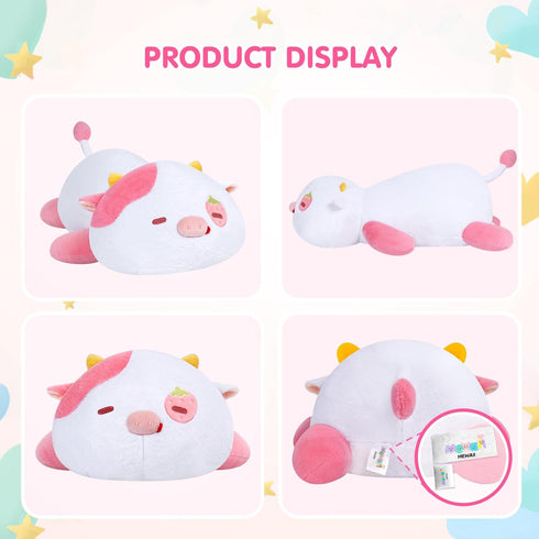 Weighted Stuffed Animals 4.0 Lbs, Weighted Strawberry Cow Plush, 23 inch Cow Weighted Pillow for Kids