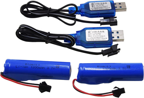 Blomiky 3.7V 1200mAh 2 Pack SM2P 3.7V 1200mAh 2 Li-ion Rechargeable Battery with Plug and USB Cable for Remote Control