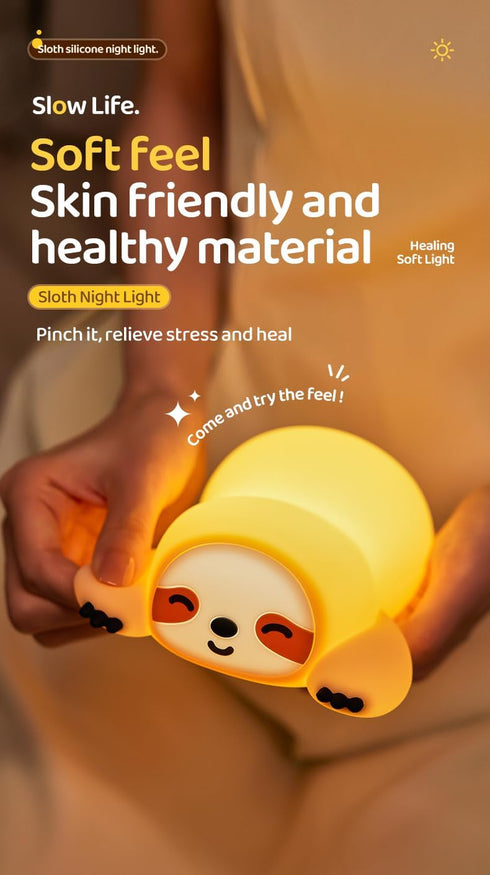 3 Dimmable, Cute Sloth Night Light, Animal Lamp, Food Grade Silicone, Rechargeable, Level Squishy Nursery Nightlight