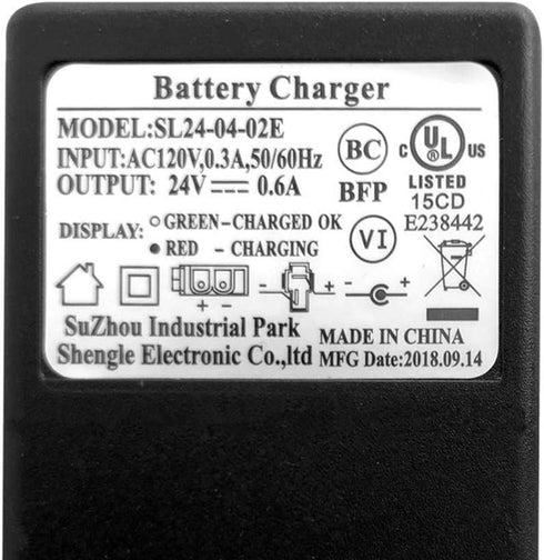 24V B-Type Plug Charger for 24-Volt Gravedigger Monster Truck & Yamaha Grizzly Ride On Toy Car