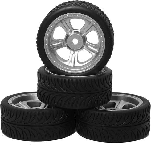 ShareGoo OD 2.55" RC 12mm Hex Plastics Wheel Rims & Rubber Tires for RC 1/10 On-Road Racing