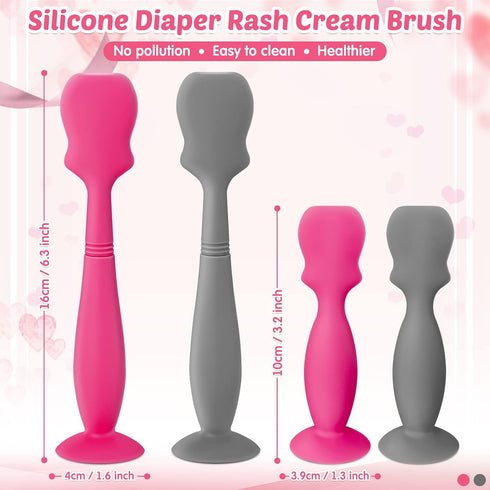 CHENGU 4 Pack Baby Diaper Cream Spatula Applicator Soft Silicone Mini Rash Cream Brush for Newborn (Rose, Gray)
