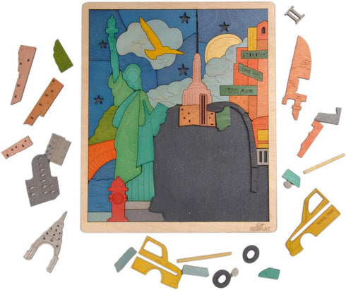 New York City Puzzle for Kids, 75 Piece Wooden Jigsaw Puzzle, Educational Toys for Boys Girls 3+ Years