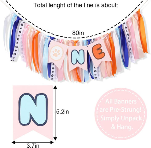 BASCT 1st 1st Light Blue Navy Brown Orange Pink Birthday High Chair Banner - First Birthday Party Decoration for Girls