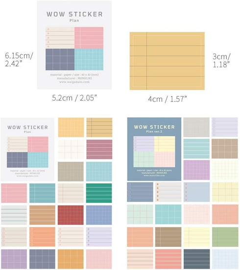 Monolike Wow Sticker Plan ver.1 + ver.2 Set - Mini Size Cute Stickers, Square Stickers