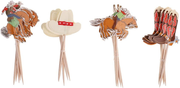 iMagitek 48 Pack Western Cowboy Cupcake Toppers for Birthday Party, Baby Shower Decorations