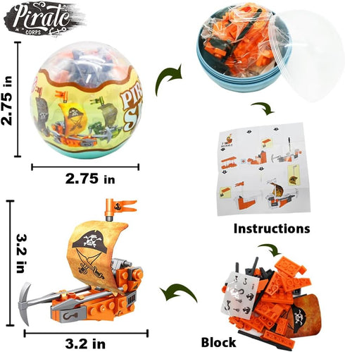 WODMAZ 12PCS Set PreFilled Easter Eggs with Pirate Ship Building Blocks, Surprise Eggs Filled Pirate Ship Toys