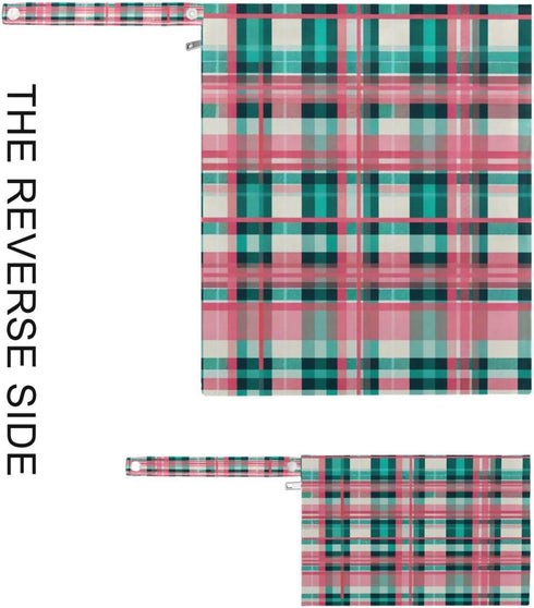 Haskirky 2 Turquoise Pink Tartan Pcs Cloth Diaper Wet Dry Bags,Waterproof and Washable Bag for Travel Reusable Wet Bag