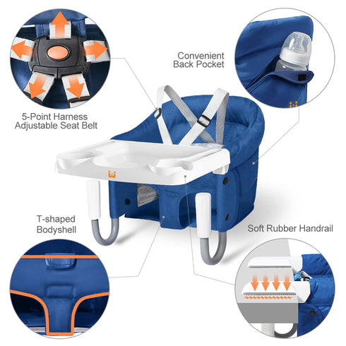 MTWML Counter(Pure-Blue) Hook On High Chair with Tray,Portable Baby High Chair that Attaches to Table,Clip On Fast