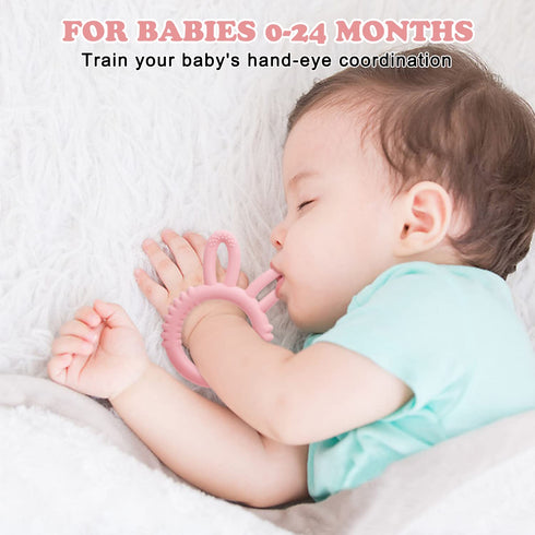 Silicone Babies Teethers, Baby Teething Toys for Soothe Sore Gums, BPA Free, Easter Gifts for Boys and Girls, Pink