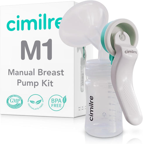M1 Manual Breast Pump Kit Portable, Quiet Breastfeeding Pump with Ergonomic Handle,