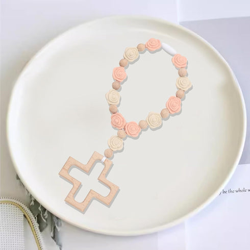 Communion Cross Baptism Silicone Rosary Necklace Light Pink Shower Baptism Party Supply Rosary Necklace First Rosary