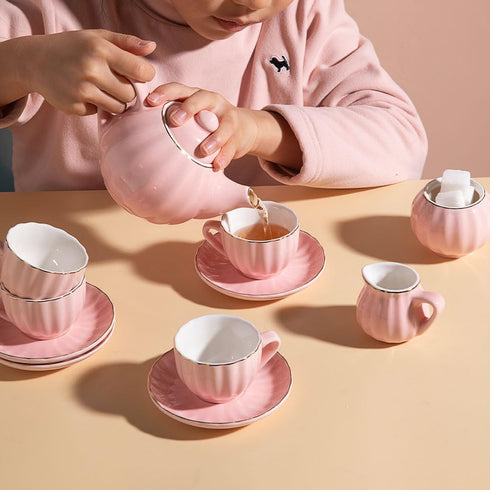 Sweejar Porcelain Tea Set for Little Girls - Kitchen Toys Tea Party Set for Kids, Includes Teapot, Cup & Saucer Set of