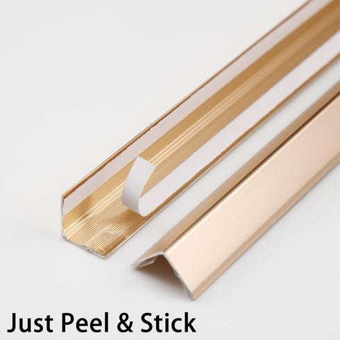 90 35.4in 0.8in (3Pcs) Trimold Matte Gold Aluminum Peel and Stick L Molding Corner Guards with Angle for Wall Door