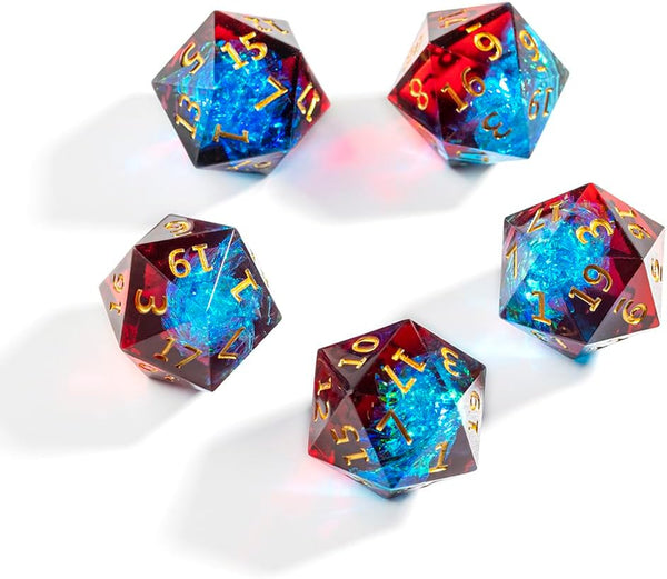 5PCS Polyhedral D20 Dice - 22mm Resin 20 Sided Game Dice for RPG MTG DND Table Games (Red Blue)