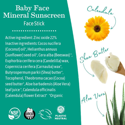 Earth Mama 40 0.74-Ounce, 3-Pack Baby Face Mineral Sunscreen Stick SPF | Non-Nano Zinc, Natural Water Resistant Sun