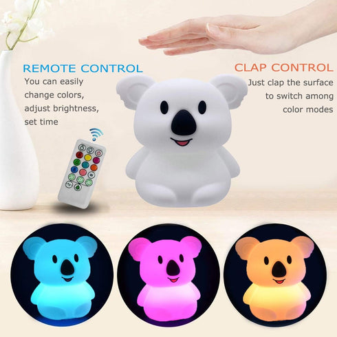 Koala Night Light for Kids, Silicone Bedside Bedroom Lighting, Color Changing Baby Nursery Light