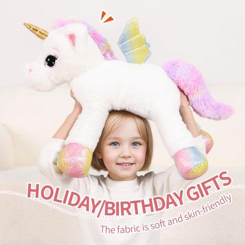 FFxiong 24 Inch Big Unicorn Stuffed Animal Plush Toy Pillow, Cute Soft Giant Unicorn with Rainbow Wings Large Doll