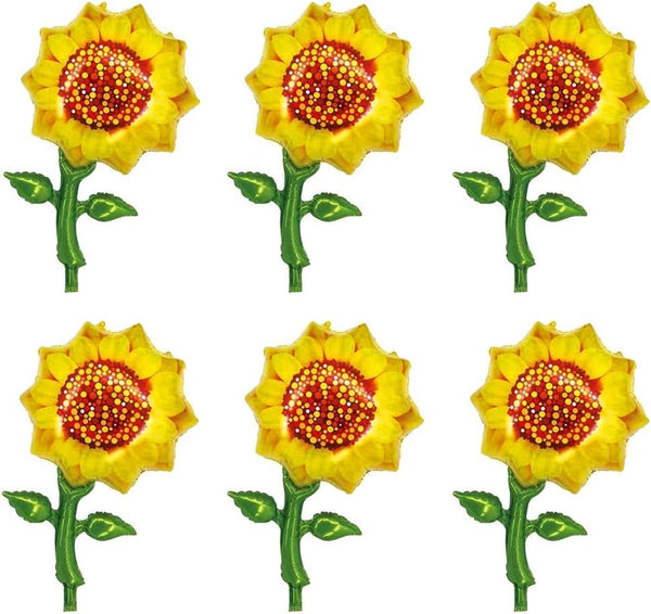 33 Inch Sunflower Foil Balloons, Sunflower Shaped Aluminum Mylar Balloons for Summer Themed Party, 6PCS