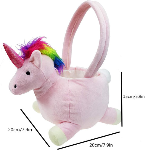 DearSun 3D Unicorn Plush Basket, Halloween Trick or Treat Baskets, Cute Candy Bucket for Kids Gift Decoration
