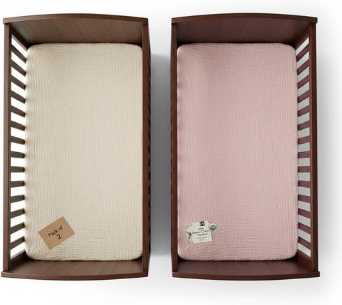 Muslin Crib Sheets for Baby Girl Large Size 52x28x9 inches 2 Pack
