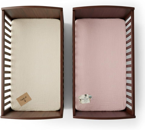 Muslin Crib Sheets for Baby Girl Large Size 52x28x9 inches 2 Pack