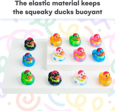 Kicko 12 Assorted Rubber Ducks, 2 Inch Splat Pattern – Jeep Ducks for Kids, Baby Bath Toys, Sensory Play, Stocking