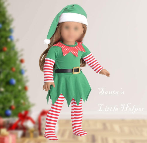 18 inch Christmas Doll Clothes - Santa's Little Helper Elf Costume for 18 inch Doll - Dolls Not Included