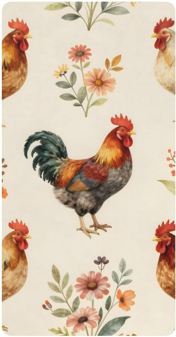 CZXW Farm Roosers Hens Crib Sheets Fitted 52" x 28" Natural Cotton Soft