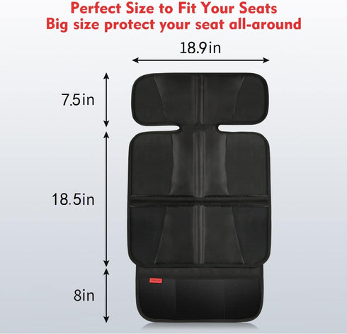Car Seat Protector Mat - Thick Padding, Durable Waterproof Fabric, Leather Reinforced Corners & 3 Pockets Black