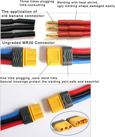 SoloGood 10 Pairs Amass MR30 Male Female Connector Plug for RC Multicopter Airplane