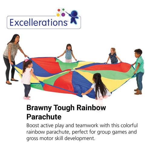 Excellerations 12-Foot Rainbow Play Parachute for Kids with 12 Handles - Fun Gym Toy