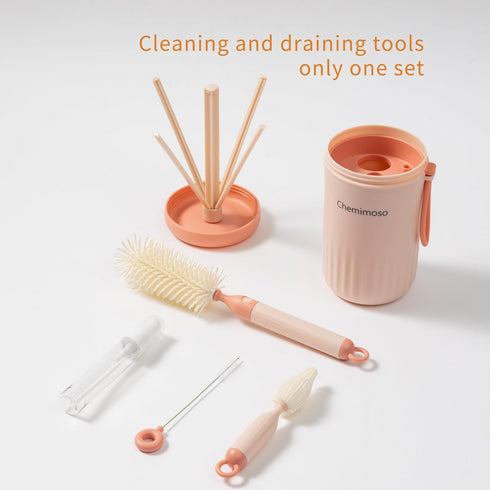 Chemimoso Set, Set Travel Silicone Baby Bottle Cleaner Brush Foldable Baby Bottle Drying Rack, Essential Cleaning