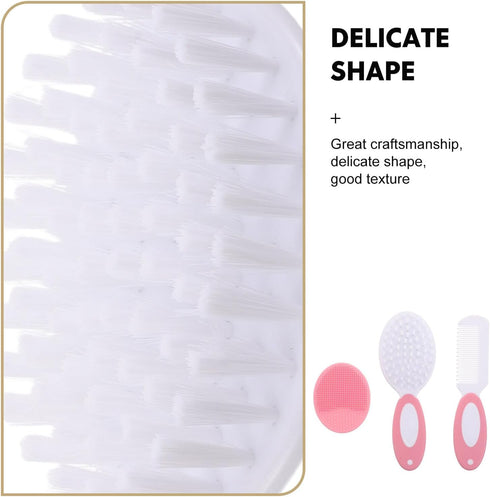 Set Mikinona Scalp Brush and Nylon Comb for Newborns and Infants, Pink, Soft Silicone Scrubber, Suitable for Wet