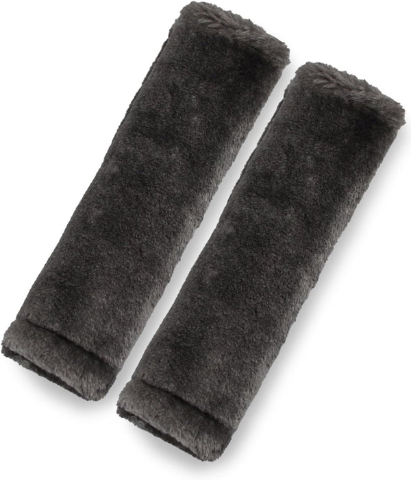 Faux Sheepskin Seat Belt Cover; Soft & Comfortable Shoulder Pad; Thick Cushion; 2 Pack; Dark Gray