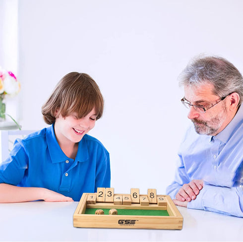 GSE Wooden Shut The Box Dice Game Board, 9 Numbers, 2 Wooden Dices, Classic Tabletop Version
