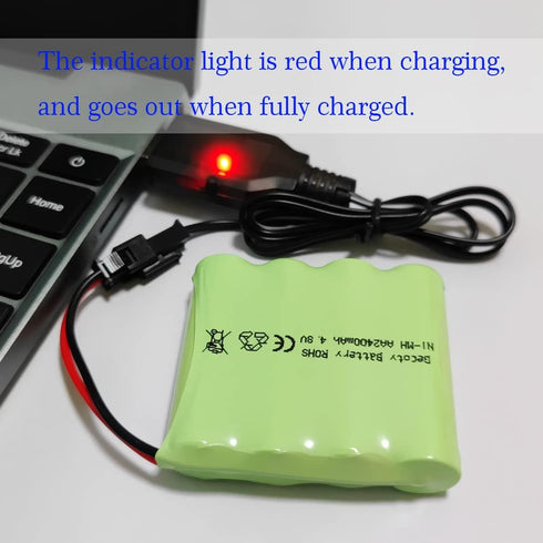 Gecoty 4.8v Pack, 2400mAh 2P 1:18, 1:16, 1:14, 4x4 Battery NiMH AA Rechargeable RC Battery with Charge Cable, SM Plug
