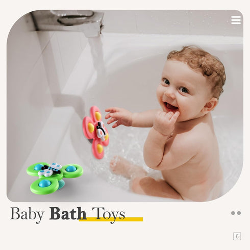 ALASOU 3PCS Suction Cup Spinner Toys for 1 Year Old - Spinning Tops Bath Toys for Kids Ages 1-3