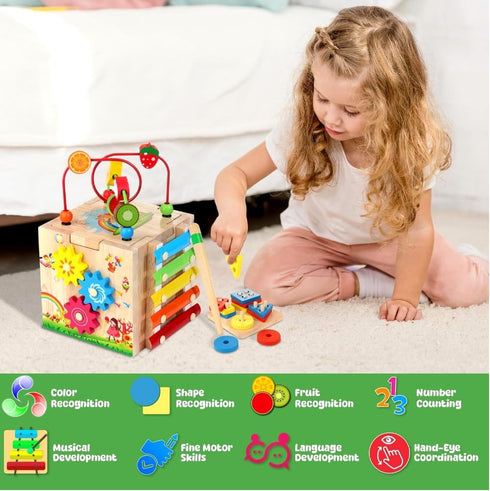 8-in-1 1 2 12-18 1st Batlofty Wooden Activity Cube, Montessori Toys for Year Old Girl Boy Toddler| Sensory Educational