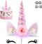Pink Unicorns Cake Topper Decorations for Girls - Handmade Birthday Party Supplies with Eyelashes, 5.8 Inch