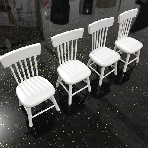 SXFSE 1:12 Set Dollhouse Decoration Accessories, Dollhouse Miniature Furniture Wooden White Dining Table Chair Model