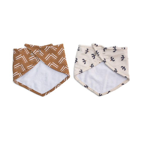 lulujo Soft Cotton Baby Bib, 2 Pack, Mudcloth/Black Birds
